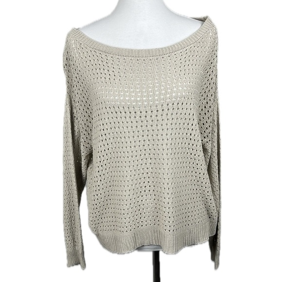 Pink Lily Open Knit Beige Sweater Sz M Coastal Boho  Festival Neutral Beachy - Picture 1 of 13